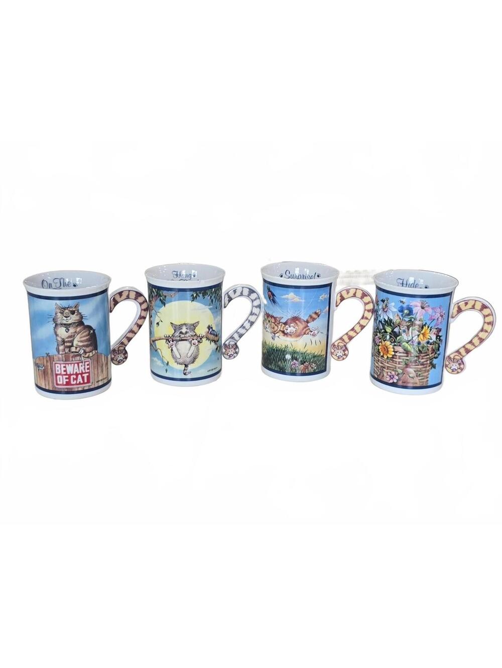 Set of 4 Comical Cats Porcelain Collector Mugs by Gary Patterson